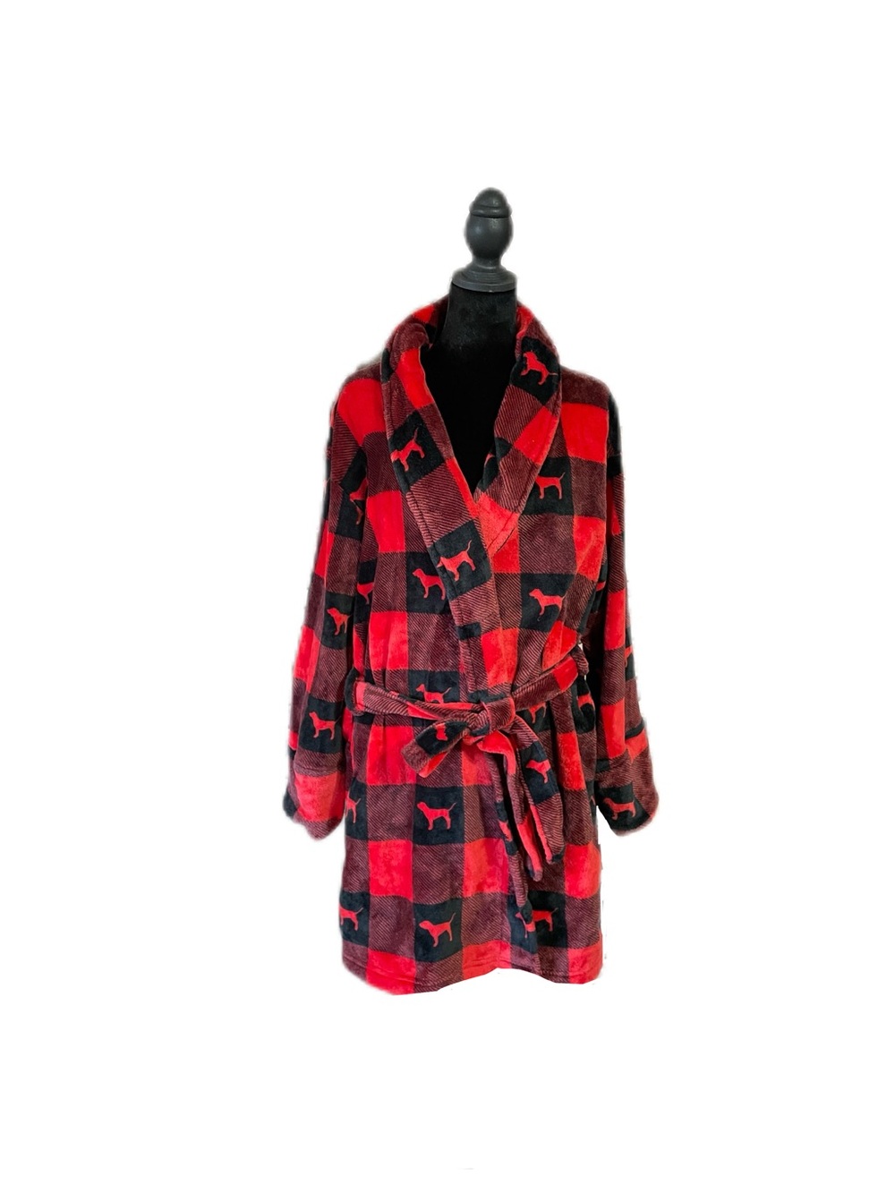Y2K Victoria's Secret PINK Black & Red Plaid Super Soft Short Bathrobe